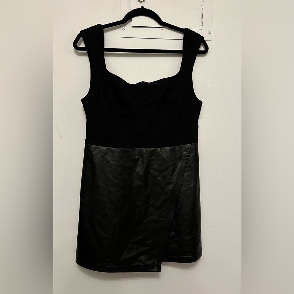 Scoop NYC Black Mini Dress with Leather Skirt